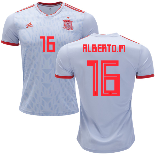 Spain #16 Alberto M. Away Soccer Country Jersey - Click Image to Close